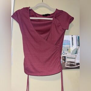 Almost Famous Short Sleeve Wrap Top - Coral